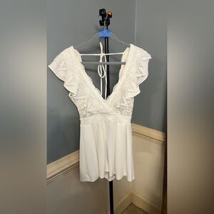 Fashion Nova White Backless romper lace graduation